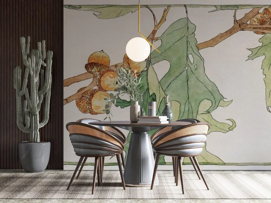 Oak Leaves and Acorns by Hannah Borger Overbeck, printed and installed on a wall by Smart Art