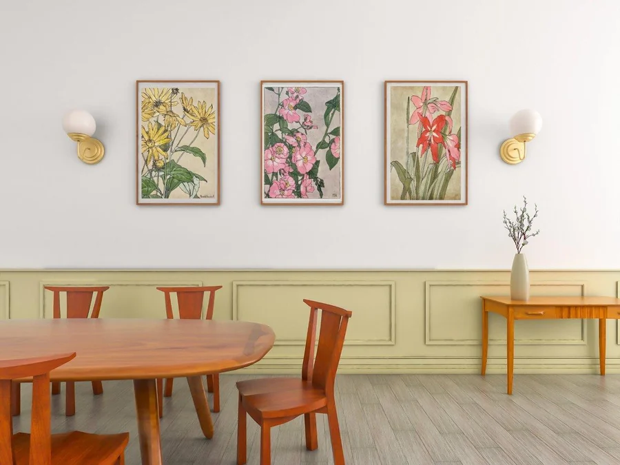 Sunflowers and Amaryllis by Hannah Borger Overbeck, printed and installed on a wall by Smart Art