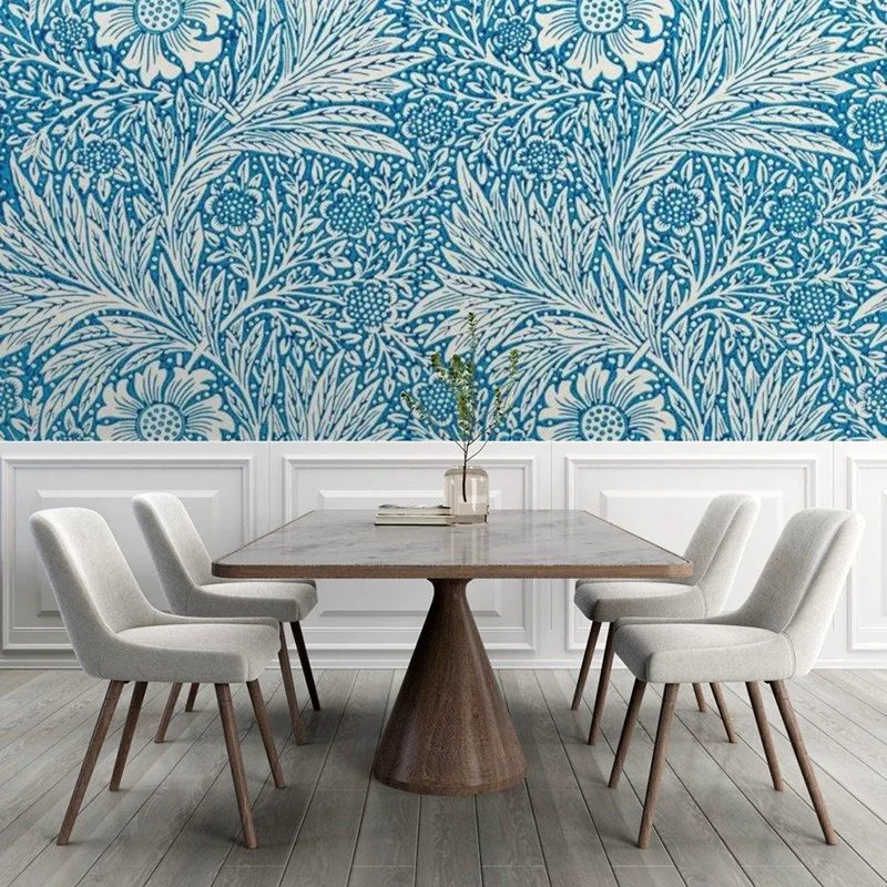 Blue Marigold by William Morris, printed and installed on a wall by Smart Art