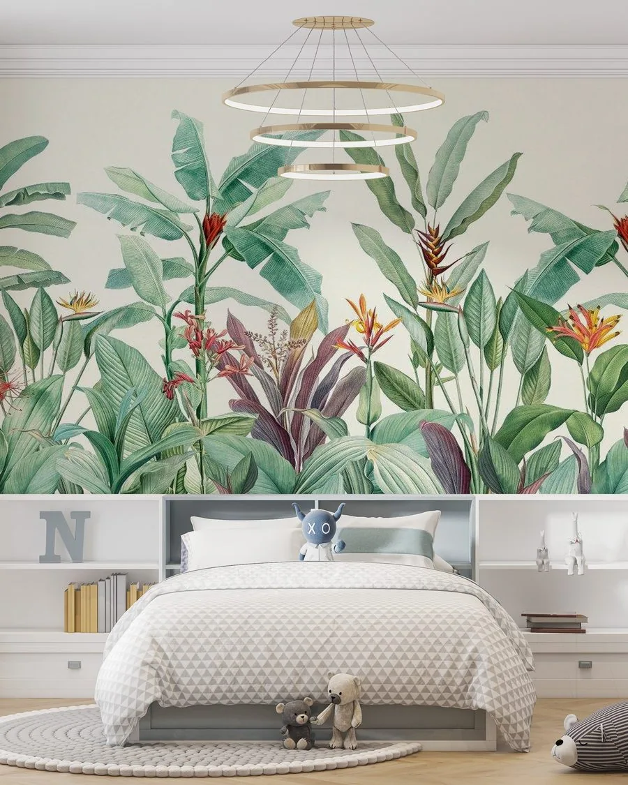 Oversize Floral wallpaper shown on a room wall