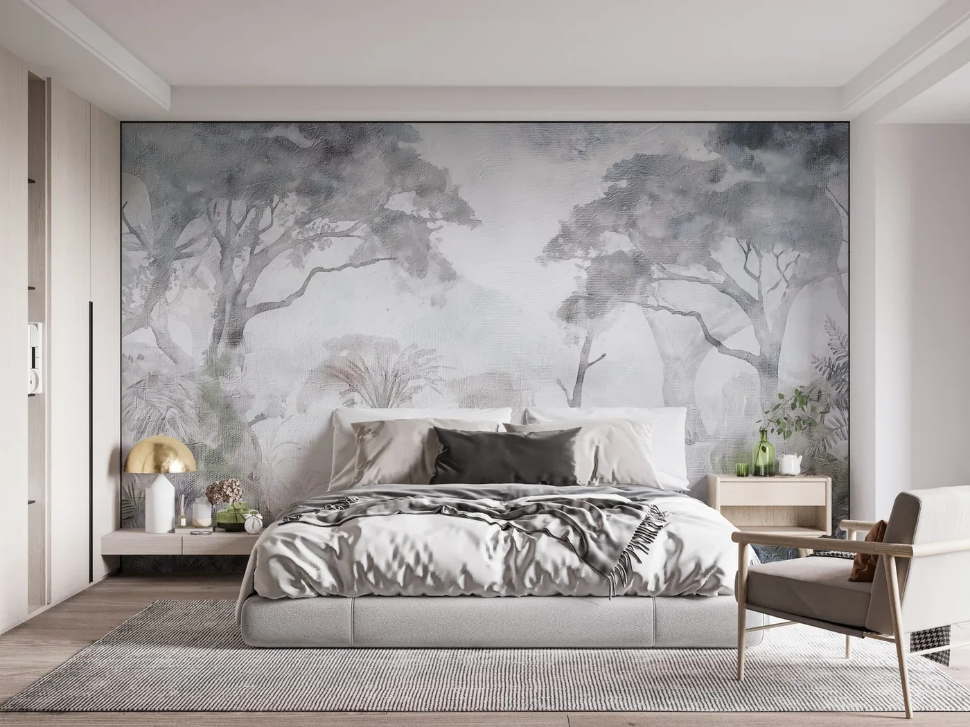The Mistwood mural previewed on a room wall